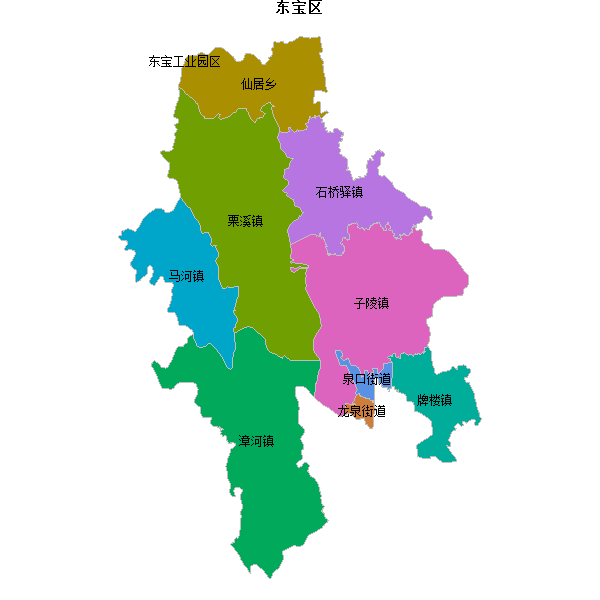 东宝区乡镇地图JSON数据火星坐标系(gcj02).json