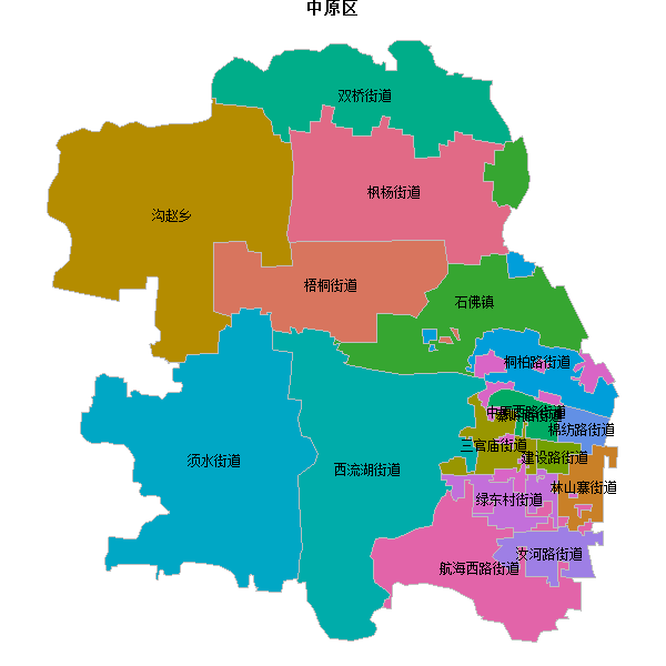 中原区乡镇地图JSON数据火星坐标系(gcj02).json