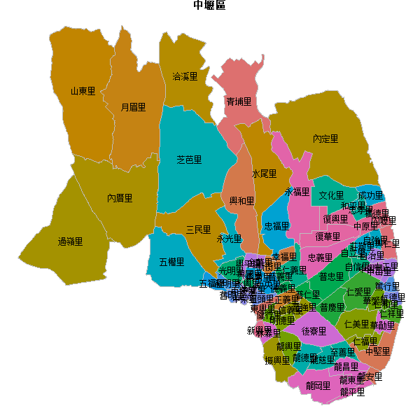 中壢區乡镇地图JSON数据火星坐标系(gcj02).json
