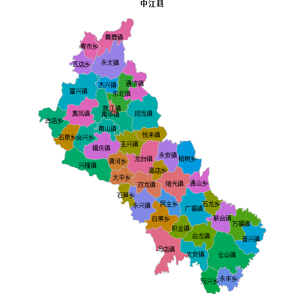中江县乡镇地图JSON数据火星坐标系(gcj02).json
