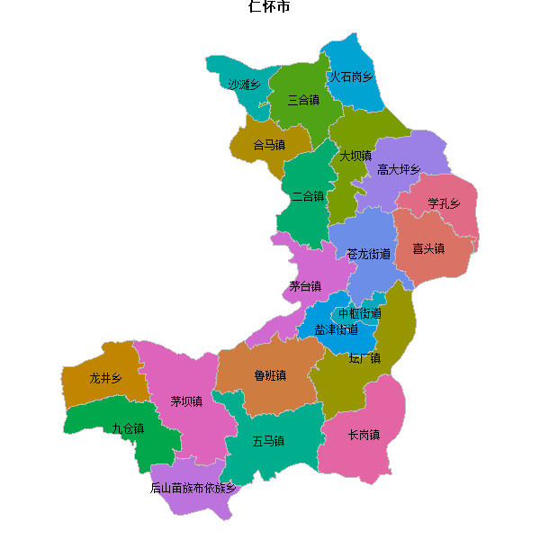 仁怀市乡镇地图JSON数据火星坐标系(gcj02).json