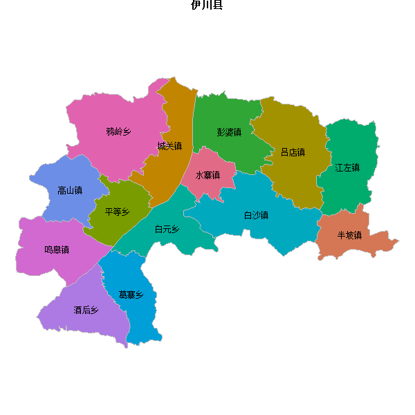 伊川县乡镇地图JSON数据火星坐标系(gcj02).json