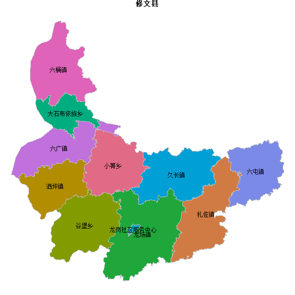 修文县乡镇地图JSON数据火星坐标系(gcj02).json