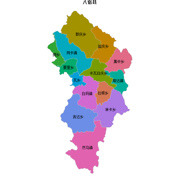 八宿县乡镇地图JSON数据火星坐标系(gcj02).json