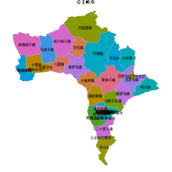 公主岭市乡镇地图JSON数据火星坐标系(gcj02).json