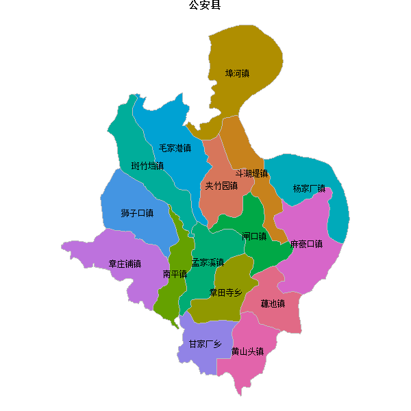 公安县乡镇地图shp数据百度坐标系(bd09).shp