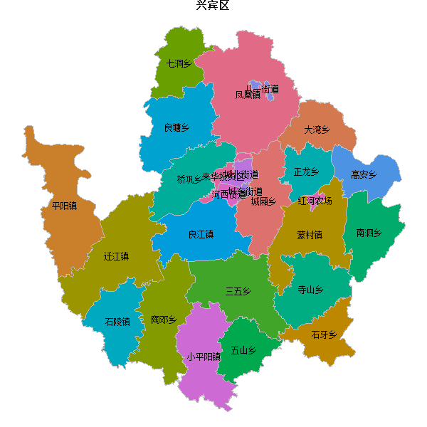 兴宾区乡镇地图JSON数据百度坐标系(bd09).json