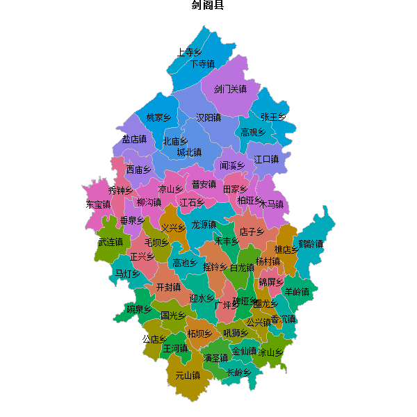 剑阁县乡镇地图JSON数据火星坐标系(gcj02).json