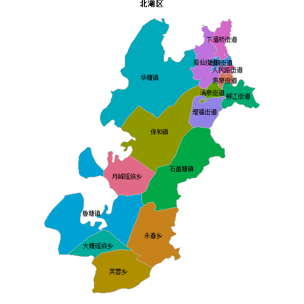 北湖区乡镇地图JSON数据火星坐标系(gcj02).json