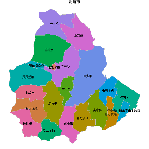 北镇市乡镇地图JSON数据火星坐标系(gcj02).json