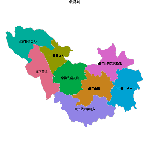 卓资县乡镇地图JSON数据火星坐标系(gcj02).json