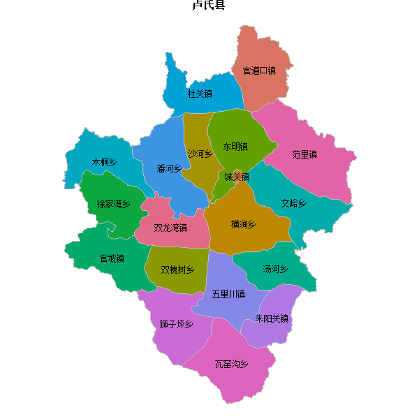 卢氏县乡镇地图JSON数据火星坐标系(gcj02).json