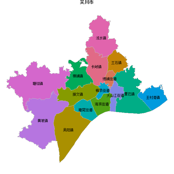 吴川市乡镇地图JSON数据火星坐标系(gcj02).json