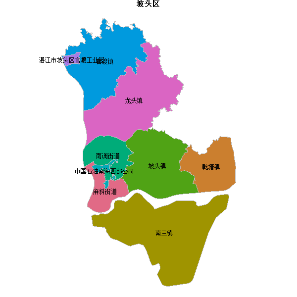 坡头区乡镇地图JSON数据火星坐标系(gcj02).json