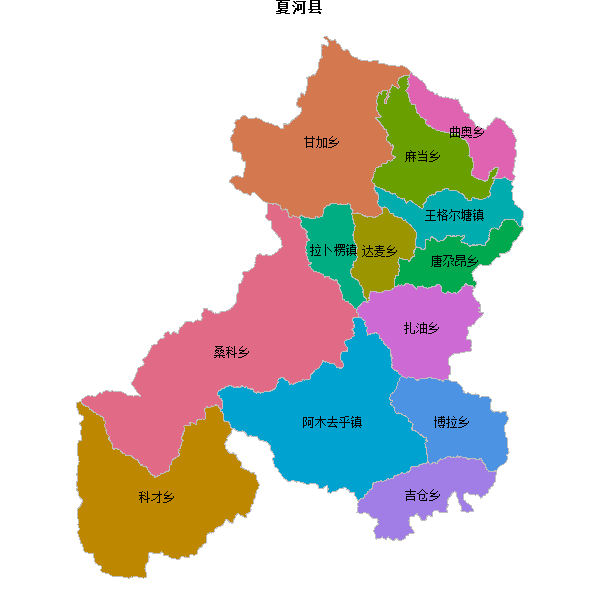 夏河县乡镇地图JSON数据火星坐标系(gcj02).json