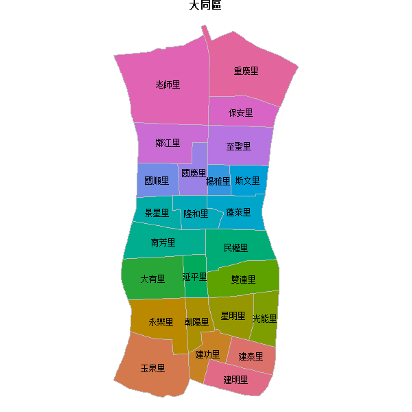 大同區乡镇地图JSON数据火星坐标系(gcj02).json