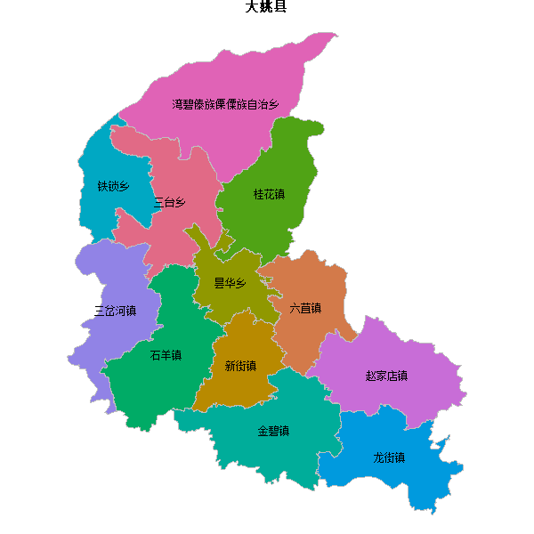 大姚县乡镇地图JSON数据火星坐标系(gcj02).json