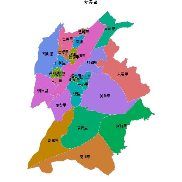 大溪區乡镇地图JSON数据火星坐标系(gcj02).json