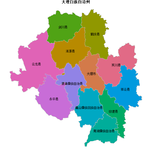 大理白族自治州地图JSON数据火星坐标系(gcj02).json