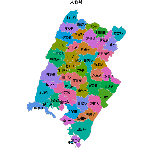 大竹县乡镇地图JSON数据火星坐标系(gcj02).json