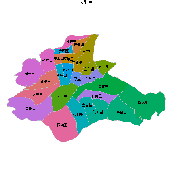 大里區乡镇地图JSON数据火星坐标系(gcj02).json