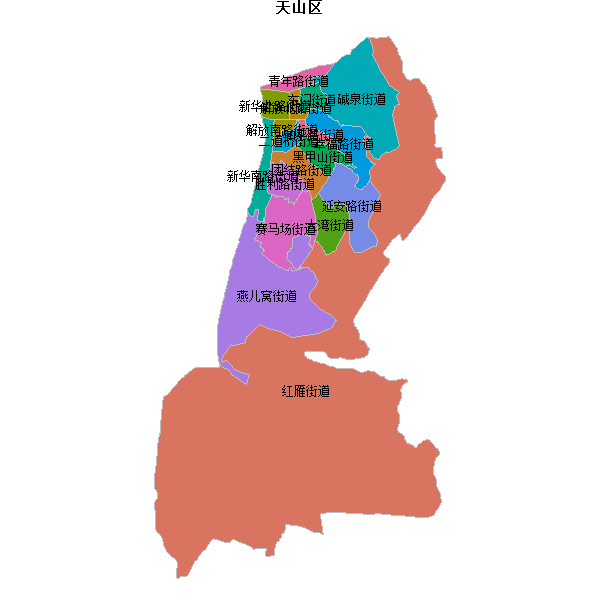 天山区乡镇地图JSON数据火星坐标系(gcj02).json