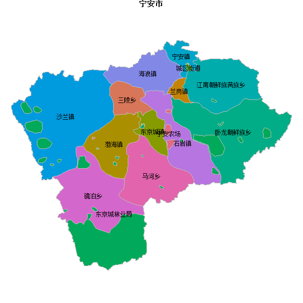 宁安市乡镇地图JSON数据火星坐标系(gcj02).json