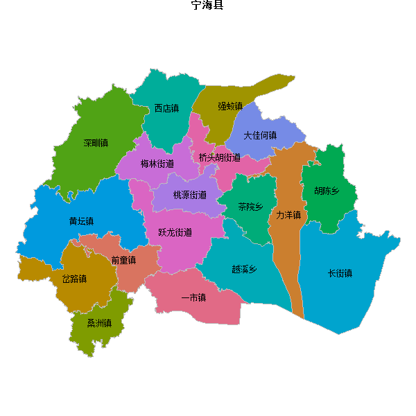 宁海县乡镇地图JSON数据火星坐标系(gcj02).json