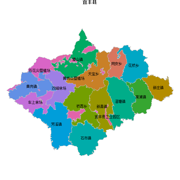 宜丰县乡镇地图JSON数据火星坐标系(gcj02).json