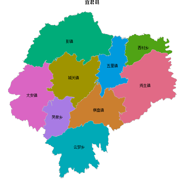 宜君县乡镇地图JSON数据火星坐标系(gcj02).json