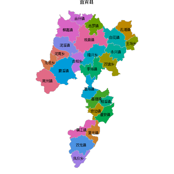 宜宾县乡镇地图JSON数据火星坐标系(gcj02).json