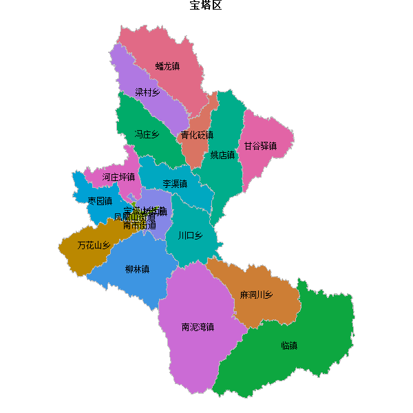 宝塔区乡镇地图JSON数据火星坐标系(gcj02).json