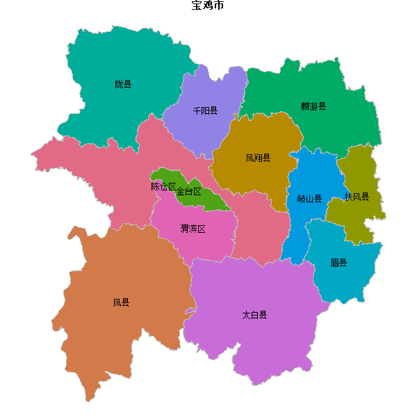 宝鸡市地图JSON数据火星坐标系(gcj02).json