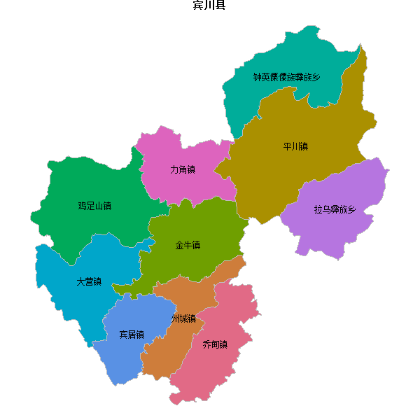 宾川县乡镇地图JSON数据火星坐标系(gcj02).json