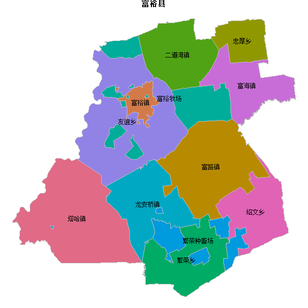 富裕县乡镇地图shp数据百度坐标系(bd09).shp