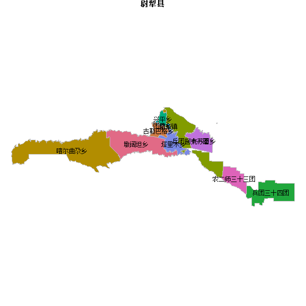 尉犁县乡镇地图JSON数据火星坐标系(gcj02).json
