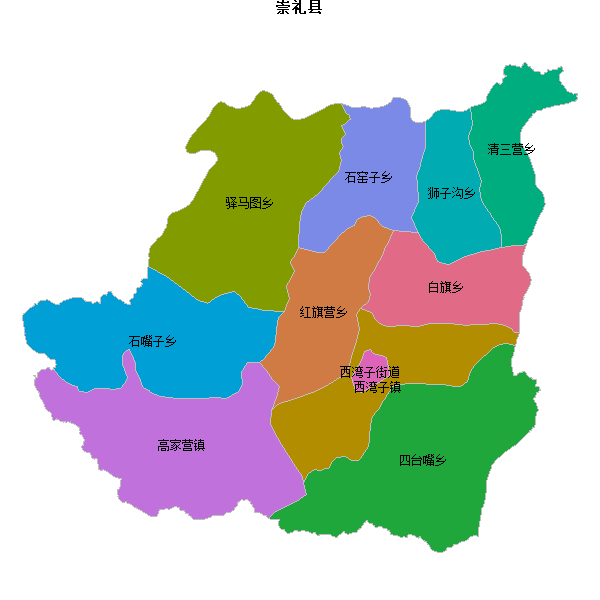 崇礼县乡镇地图JSON数据百度坐标系(bd09).json