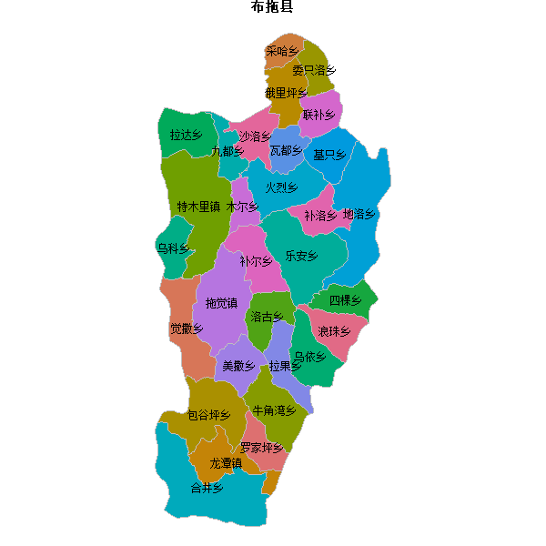 布拖县乡镇地图JSON数据火星坐标系(gcj02).json