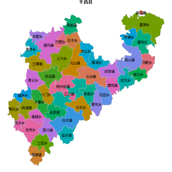 平昌县乡镇地图JSON数据火星坐标系(gcj02).json