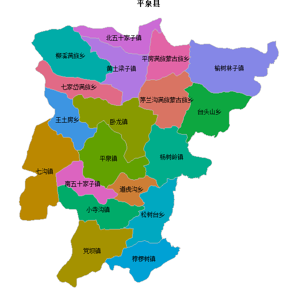 平泉县乡镇地图JSON数据火星坐标系(gcj02).json