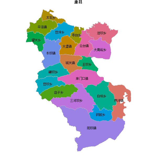 康县乡镇地图JSON数据火星坐标系(gcj02).json