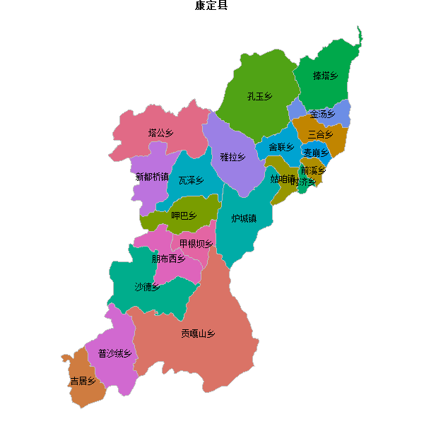 康定县乡镇地图JSON数据火星坐标系(gcj02).json