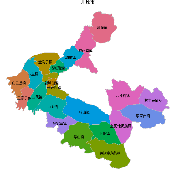 开原市乡镇地图JSON数据火星坐标系(gcj02).json
