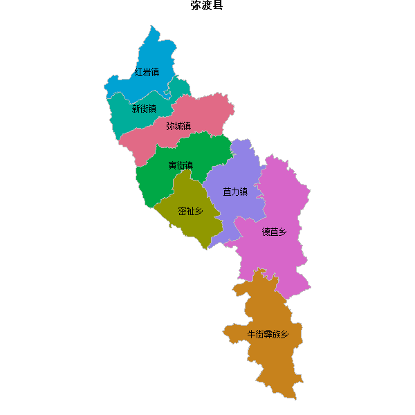 弥渡县乡镇地图JSON数据火星坐标系(gcj02).json