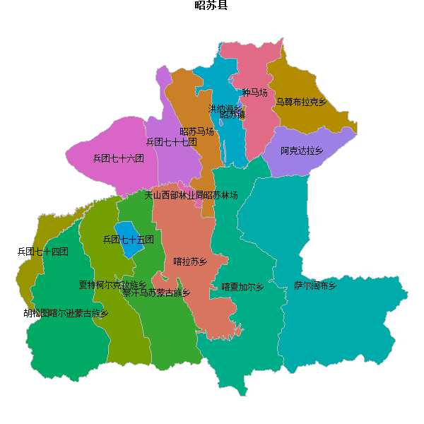 昭苏县乡镇地图JSON数据火星坐标系(gcj02).json