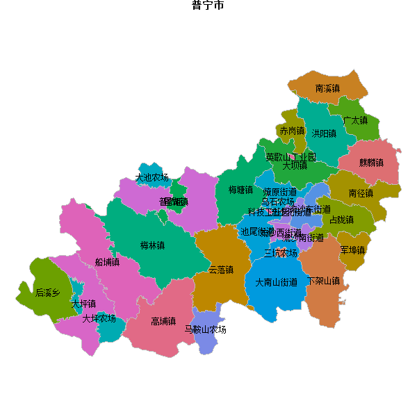 普宁市乡镇地图JSON数据火星坐标系(gcj02).json