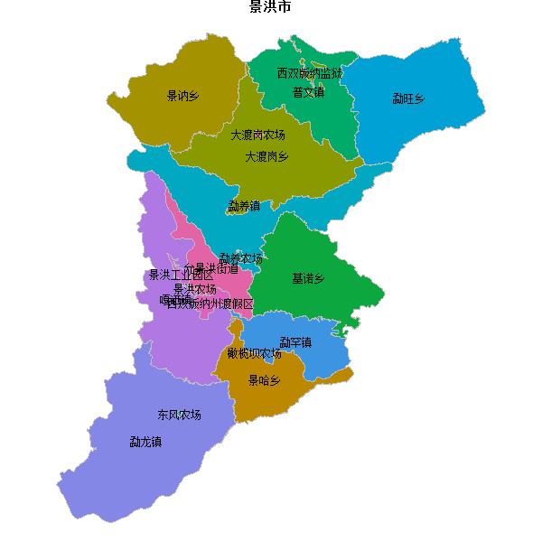 景洪市乡镇地图JSON数据火星坐标系(gcj02).json