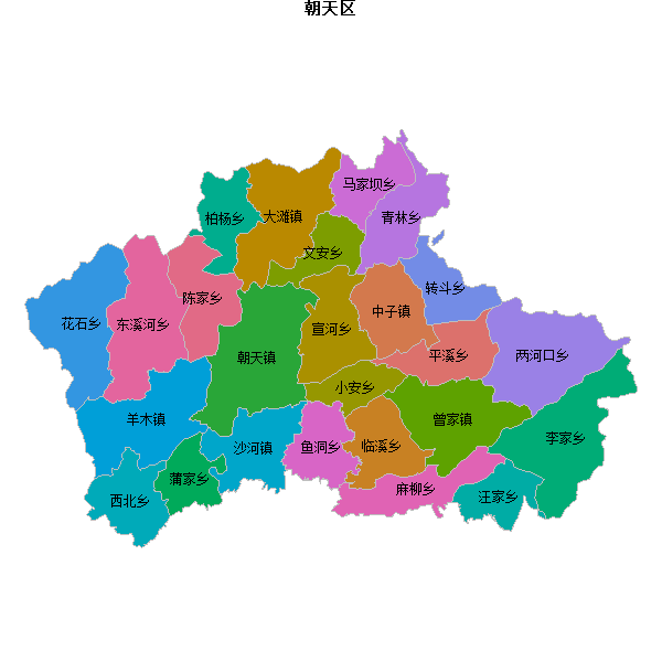 朝天区乡镇地图JSON数据火星坐标系(gcj02).json