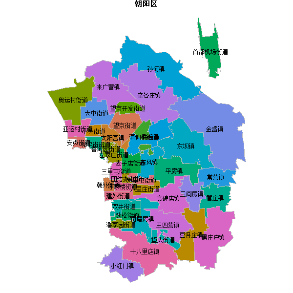 朝阳区乡镇地图JSON数据火星坐标系(gcj02).json