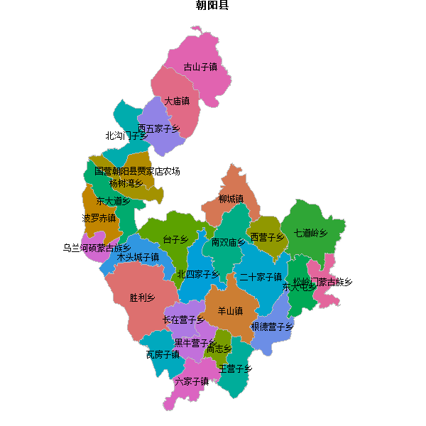 朝阳县乡镇地图JSON数据火星坐标系(gcj02).json
